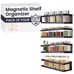 GLOBAL LOCAL Metal Magnetic Shelf|Kitchen Shelf For Fridge Side|Floating Shelves For Spice Rack|(Pack Of 4),Black