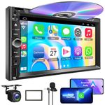 Adapter-Universe Double DIN Car Stereo with CD/DVD Player- CarPlay & Android Auto, Car Audio with Bluetooth, 7 Inch HD Touchscreen, Rear Camera, USB/TF/AUX, Subwoofer, Am/FM Radio Receiver