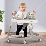 Baybee Drono Baby Walker for Kids, Round Kids Walker with 4 Seat Height Adjustable | Foldable Activity Walker for Baby with Food Tray & Musical Toy Bar | Walker Baby 6-18 Months Boys Girls (Grey)