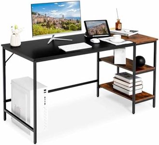 Costway 140 cm Computer Desk, PC Laptop Desk with Storage Shelves, Large Computer Desk with Splice Board, Steel Frame, Industrial Home Office Desk for Writing, Studying, Gaming