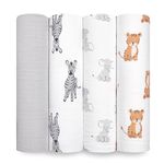 Aden by aden + anais Swaddle Blanket, Muslin Blankets for Girls & Boys, Baby Receiving Swaddles, Ideal Newborn Gifts, Unisex Infant Shower Items, Toddler Gift,Wearable Swaddling Set,4 Pk,Safari Babes