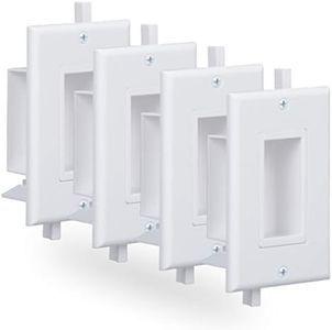 4 Pack Recessed Wall Plate with Fly Mounting Wings Side Opening Decora Style Single Gang Low Voltage Cable Wall Plate Cable Pass Through WI1010-4