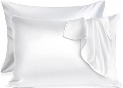 【2 Pack】 Mulberry Satin Silk Pillowcase, H HOME-MART 20"x 30" Satin Silk Pillowcases for Hair and Skin, Queen Size Pillow Case with Envelope Closure (White)