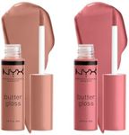 NYX Professional Makeup Lip Gloss with Shiny Finish and Non-Sticky Formula - Butter Gloss, Madeleine & Tiramisu - Twin Pack