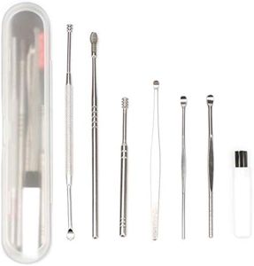 7 Pcs Ear Pick, Ear Cleansing Tool Set, Ear Curette Earwax Removal Kit with a Small Cleaning Brush and Storage Box, Silver