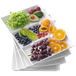 Lifewit Serving Tray Divided for Party Supplies, 15" x 10" Plastic Platters for Serving Food, 4 pcs White Reusable Tray for Veggie, Snack, Fruit, Cookies, Desserts in Pool/Pantry Organization