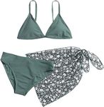 SHENHE Girl's 3 Piece Cute Spaghetti Strap Bikini Swimsuit with Ditsy Floral Print Cover Up Green 170