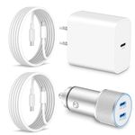 USB C Charger for iPhone 16/15 Car Charger, 20W Fast USB C Wall Charger Block + 2X 3FT USB C to C Cable + 40W USB C Car Charger Adapter for iPhone 16/16 Plus/16 Pro Max/15/15 Pro Max, iPad, Pixel 9/8