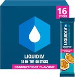 Liquid I.V. Hydration Multiplier Electrolyte Powder Mix, Passion Fruit Flavour, Electrolytes with 7 Vitamins & Minerals for Fast Hydration & Energy, Vegan and Gluten Free, 16 Sachet Sticks