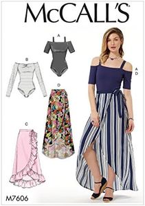 McCall's 7606 Misses' Off-The-Shoulder Bodysuits and Wrap Skirts with Side Tie, Size XS-S-M