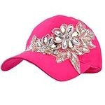 Elonmo Lace Flower Bling Rhinestone Hat, Womens Baseball Cap with Crystal Rhinestone Golf Sun Hats Adjustable (Flower-Hot Pink)