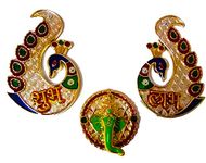 Avanti Creation Multicolour Metal Peacock Shubh Labh Ganesh Sticker for Wall Door Decoration for Diwali