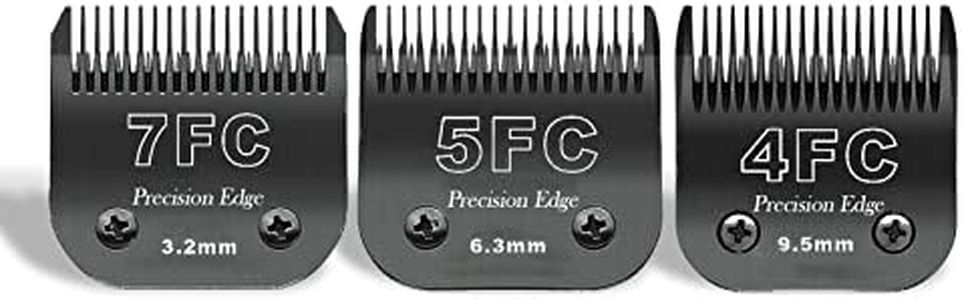 7FC/5FC/4FC Stainless Steel Dog Clipper Blades, Compatible with Heiniger/Andis/Oster A5/Wahl KM10 Series, Pack of 3, Black
