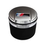 Car Ashtray Exclusively for BMW 1/3/5/7 Series and X1/X3/X5/X6, with LED Light and Lid, Detachable and Portable (Matt Silver)