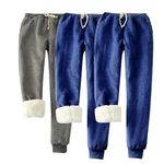 AnnSemo 3 Pack Thermal Joggers Women Fleece Lined Thick Warm Solid Color Lounge Pants Straight Leg Joggers Sweatpants Sport Gym Tracksuit Bottoms Tapered Leg Activewear Trousers