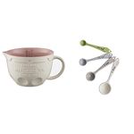 Mason Cash 2008.185 Innovative Kitchen Measuring Jug, Ceramic, Off- White, 20 x 10.5 x 15.5 cm & 2001.077 Measuring Spoons, Stoneware, Multicoloured