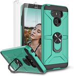 Case for LG G6 with 2 Pack Tempered Glass Screen Protector, 360 Rotating Ring Kickstand Holder [Work with Magnetic Car Mount] Armor Defender Shockproof Phone Case for LG G6 2017 - Turquoise