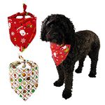 2 x Large Christmas Dog Bandanas set | XMAS Gift for a friend or their Dog | Large triangle shape (60x43x43cm) | Father Christmas Santa and XMAS presents design