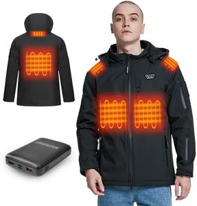 Herren Beheizbare Jacke,Wasserdicht Winddicht warm Beheizte Jacken mit QC 3.0 14400mah Akku,3 Stufen Temperatur Heizjacke Outdoor Soft shell jacken für Angeln Reiten Motorrad