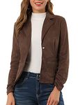 Allegra K Women's Long Sleeve Casual Open Front Drawstring Faux Suede Blazer Brown Medium