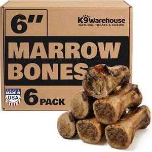 K9warehouse USA Marrow Bones for Dogs – All-Natural 5-6" Beef Bone Marrow Dog Treats – Long Lasting Bones for Aggressive Chewers – High-Protein Chews for Small, Medium, Large & Extra Large Breeds