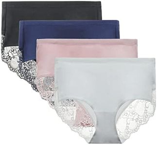 LIQQY Women's 4 Pack Combed Cotton Breathable High Rise Lace Full Coverage Brief Panty Underwear (XX-Large, Black/Blue/Pink/White)