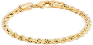 Barzel 18K Gold Plated Rope Chain Bracelet - Made In Brazil (4MM, 7 Inches)