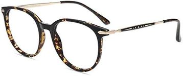 Firmoo Blue Light Blocking Glasses Women Round, Anti Glare Blue Screen Glasses Men Reduce Eyestrain Headache, Anti Reflective Blue Light Glasses Non Prescription Large (Tortoise)