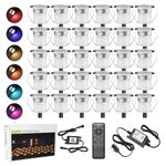 GEYUEYA Home RGB Decking Lights Kit, Ø30MM 12V 0.5W Bluetooth APP Control LED Recessed Ground Lights Color Changing for Steps Stair Patio Floor Pool Deck Outdoor LED Landscape Lighting - 30 Packs