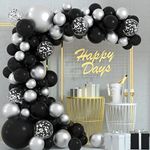 FEPITO 108 Pcs Black Silver Balloon Garland Arch Kit 5 10 12 18 Inches Black Silver Confetti Balloons for Birthday Wedding Bridal Baby Shower Graduation Party Decorations