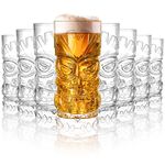 Hacaroa 8 Pack 17 Oz Plastic Tiki Cups, Clear Tiki Glasses Modern Bar Tiki Mug Hawaiian Party Drinking Tumblers for Cocktails, Lemonade, Mixed Drinks, Halloween, Picnic, Restaurant Supplies