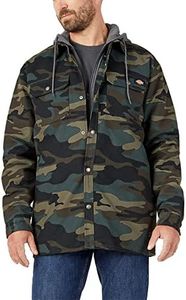 Dickies Men's Fleece Hooded Duck Shirt Jacket With Hydroshield, Hunter Green Camo, Large