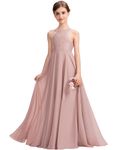 Kismissal Junior Bridesmaid Dress, Girls' Special Occasion Dresses, Flower Girl Dresses Halter Floor-Length Chiffon Lace, Dusty Rose, 16