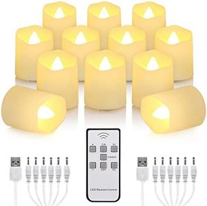 12 PCS Rechargeable Candles Flameless Tea Lights with Remote,USB LED Tealights with Timer Flickering Fake Candle, Votive Tea Light for Halloween, Holiday, Christmas, Party, Home Decorations