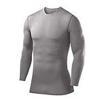 PowerLayer Compression Shirt for Boys, Thermal Long Sleeve Tops Men Base Layers Men Running Cycling Gym Top Shirt- Grey (Boys), 10-12 Years (Boys Large)