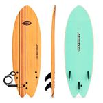 Osprey Pinstripe Foam Surfboard Soft Foamie Complete with Leash and Fins, High Spec Vacuum Sealed, Wood Effect, 5 ft/6 ft/7 ft/8 ft/9 ft