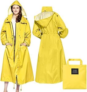 SOPPY Rain Coats for Women, Women's Long Waterproof Raincoat Lightweight Hooded Rain Jacket for Women Hiking Travel Outdoor, Yellow, Large