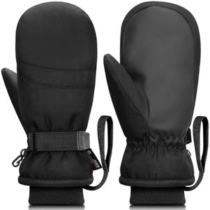 Odtmger Ski Mittens,Waterproof Snow Mittens, Windproof Touchscreen Winter Gloves with Anti-Loss Rope, Cold Weather Gear for Parent Child with Wrist Strap