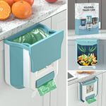 Gintan Kitchen Trash Can, Collapsible Hanging Kitchen Bin Countertop with Lid, 2.4 Gallon Trash Bin for Cabinet/Bathroom/RV/Bedroom/Camping(Blue White)