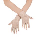 JISEN Women Sunscreen Fingerless Gloves UV Protection Driving Fishing Cotton Mittens Floral Khaki1