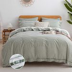 JELLYMONI Full Duvet Cover Set- Cotton Duvet Cover 3 Pieces with Button Closure, 1 Duvet Cover and 2 Pillow Shams(Green with White Striped)