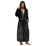 U2SKIIN Mens Robe with Hooded, Full Length Thickened Plush Robe for Men(Black,L/XL)