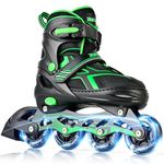 2PM SPORTS Torinx Adjustable Inline Skates for Boys Girls Ages 4-12 with Light Up Wheels, Beginner Roller Blades for Kids Youth Adults, Green, Medium - Big Kid (1-4 US)