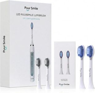 Puur Smile LED Electric Toothbrush Bundle – Sonic Lumi Toothbrush with 4 Blue LED Brush Heads, 4 Cleaning Modes, Smart Timer, IPX7 Waterproof, Wireless Charging Base & Travel Case (White)