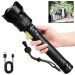 Flashlights High Lumens Rechargeable, Cinlinso 900,000 Lumens Super Bright Led Flash Light, 7 Modes with COB Light, IPX6 Waterproof, Handheld Powerful Flashlight for hu∩ting, Camping, Emerge∩cies