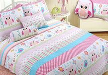 Cozy Line Home Fashions Happy Owl Twin - 6 Piece Pink Reversible Quilt Bedding Set, Coverlet, Bedspreads for Girls (1 Quilt + 1 Sham + 4 Decorative Pillows)