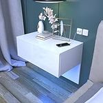 Dripex Hanging Bedside Table in High Gloss Front Cream White Floating Bedside Cabinet With RGB Light Wall Mounted Nightstand Drawer Table for Bedroom Living Room (60x35x46cm)