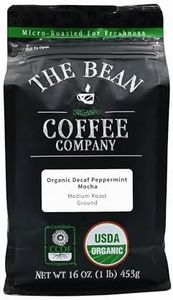 The Bean Organic Coffee Company Water Processed DECAF Peppermint Mocha, Medium Roast, Ground Coffee, 16-Ounce Bag, Café Molido Tostado Orgánico descafeinado