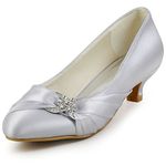 Elegantpark Silver Dress Shoes for Women Low Heel Closed Toe Bridal Wedding Shoes for Bride Bridesmaid Comfortable Rhinestones Satin Prom Evening Party Shoes US 8.5