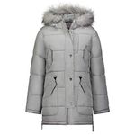 London Fog Girls' Heavyweight Expedition Jacket, GREY Pockets Cozy Trim, 10/12